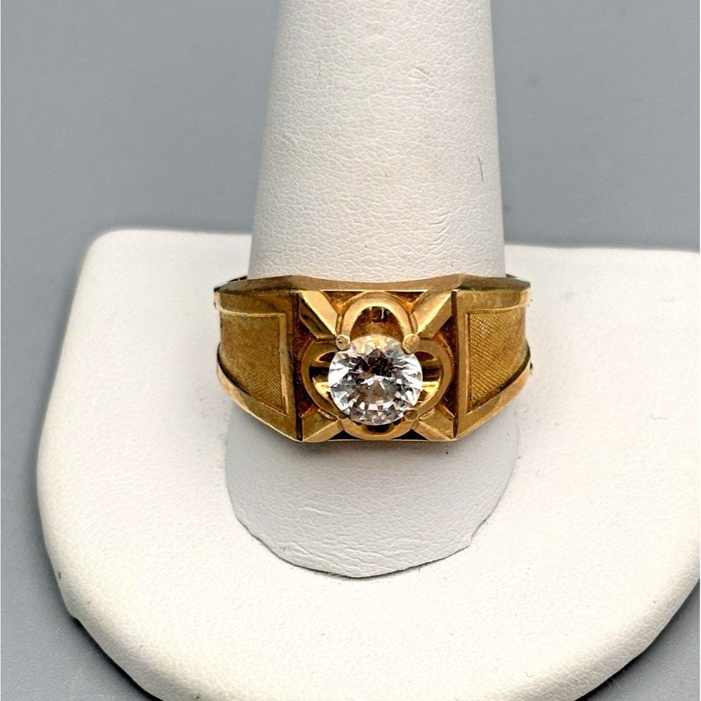 Vintage Mens 10k Gold Filled Ring Clear Stone 12 MCM Bold Statement 9.45g
